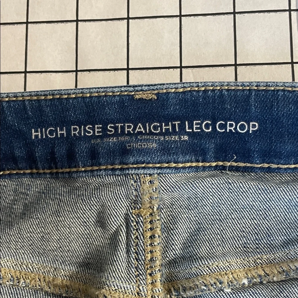 Chicos high rise straight leg crop jeans, size 16r, raw hem and some distressing - Picture 4 of 7